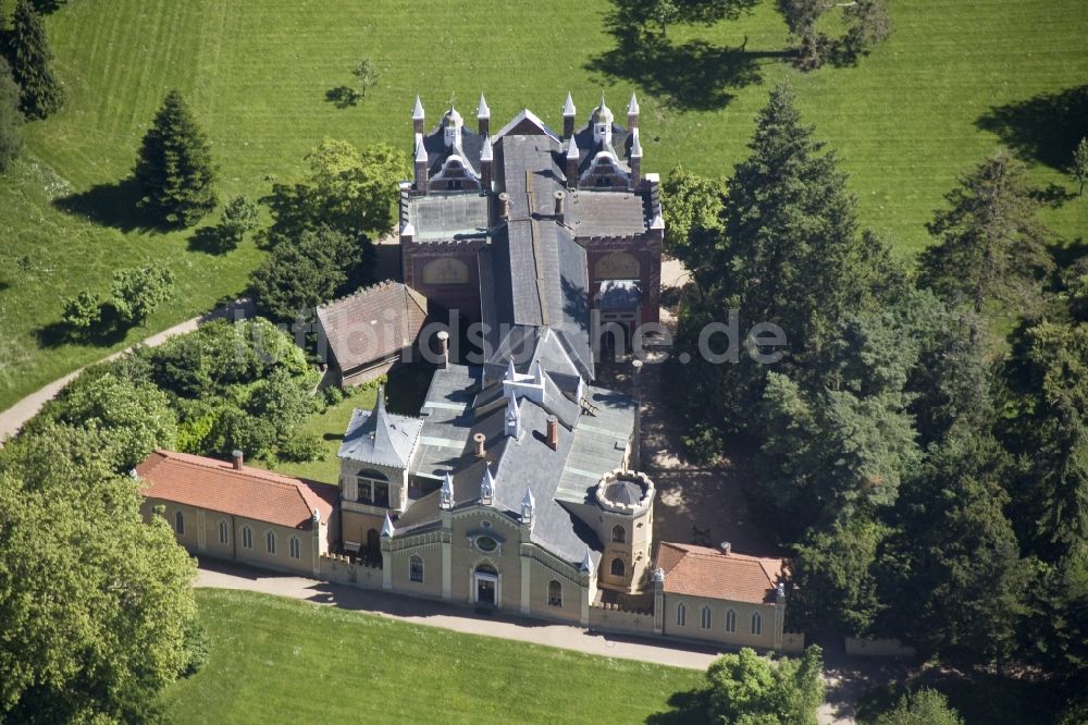 Luftaufnahme Wörlitz - Das Gotische Haus im Gartenreich Dessau - Wörlitz im Bundesland Sachsen-Anhalt