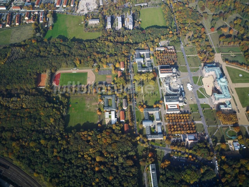 Potsdam von oben - Das Neue Palais und die Communs on Potsdam im Bundesland Brandenburg