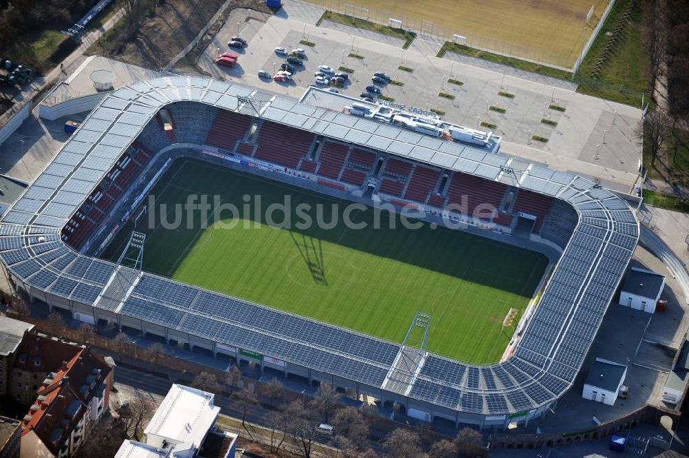 Luftaufnahme Halle / Saale - Das Stadion Erdgassportpark in Halle (Saale)