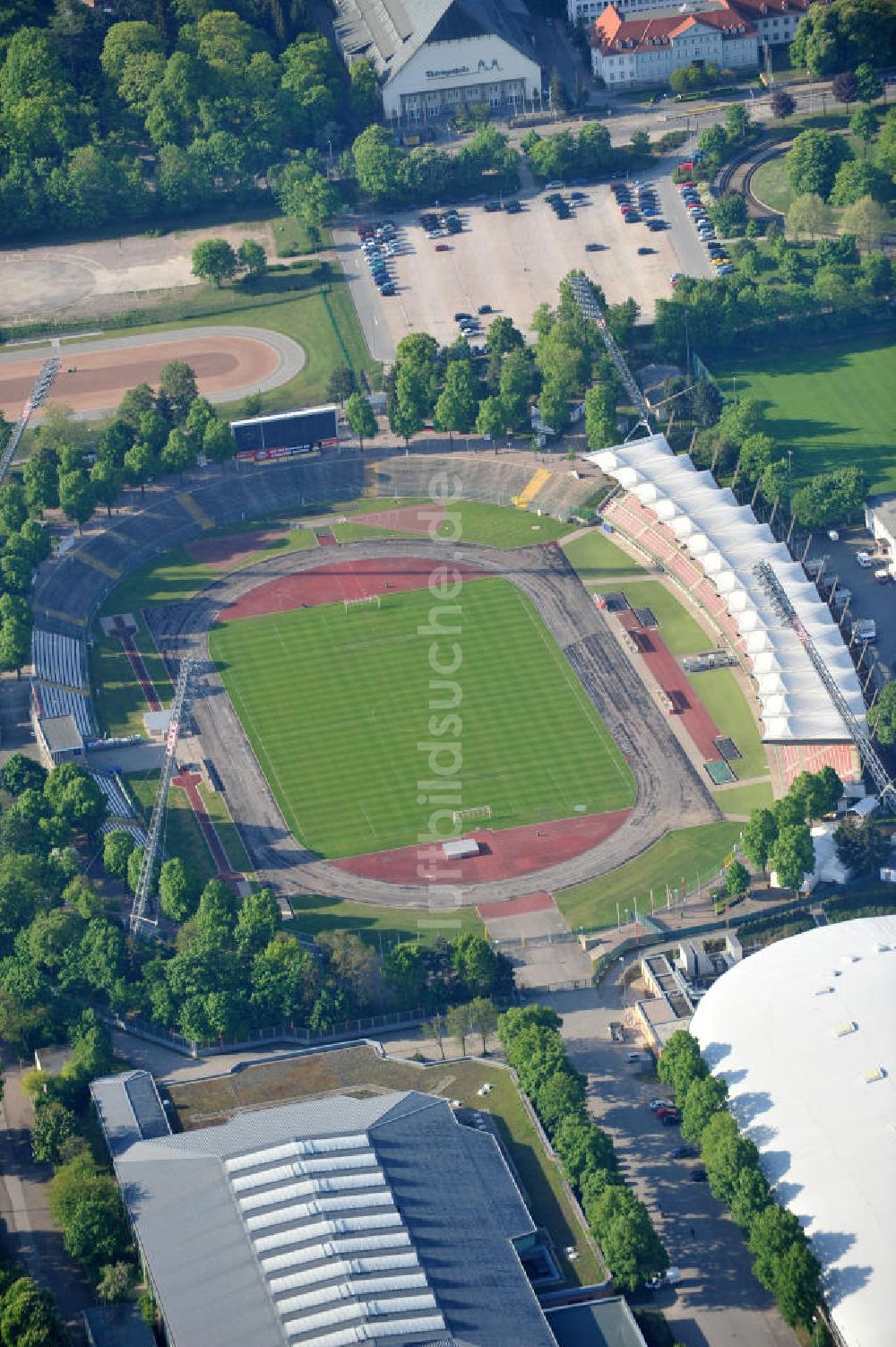 Luftaufnahme Erfurt - Das Steigerwaldstadion in Erfurt / View of the stadium Erfurt, the play place of the FC red white Erfurt