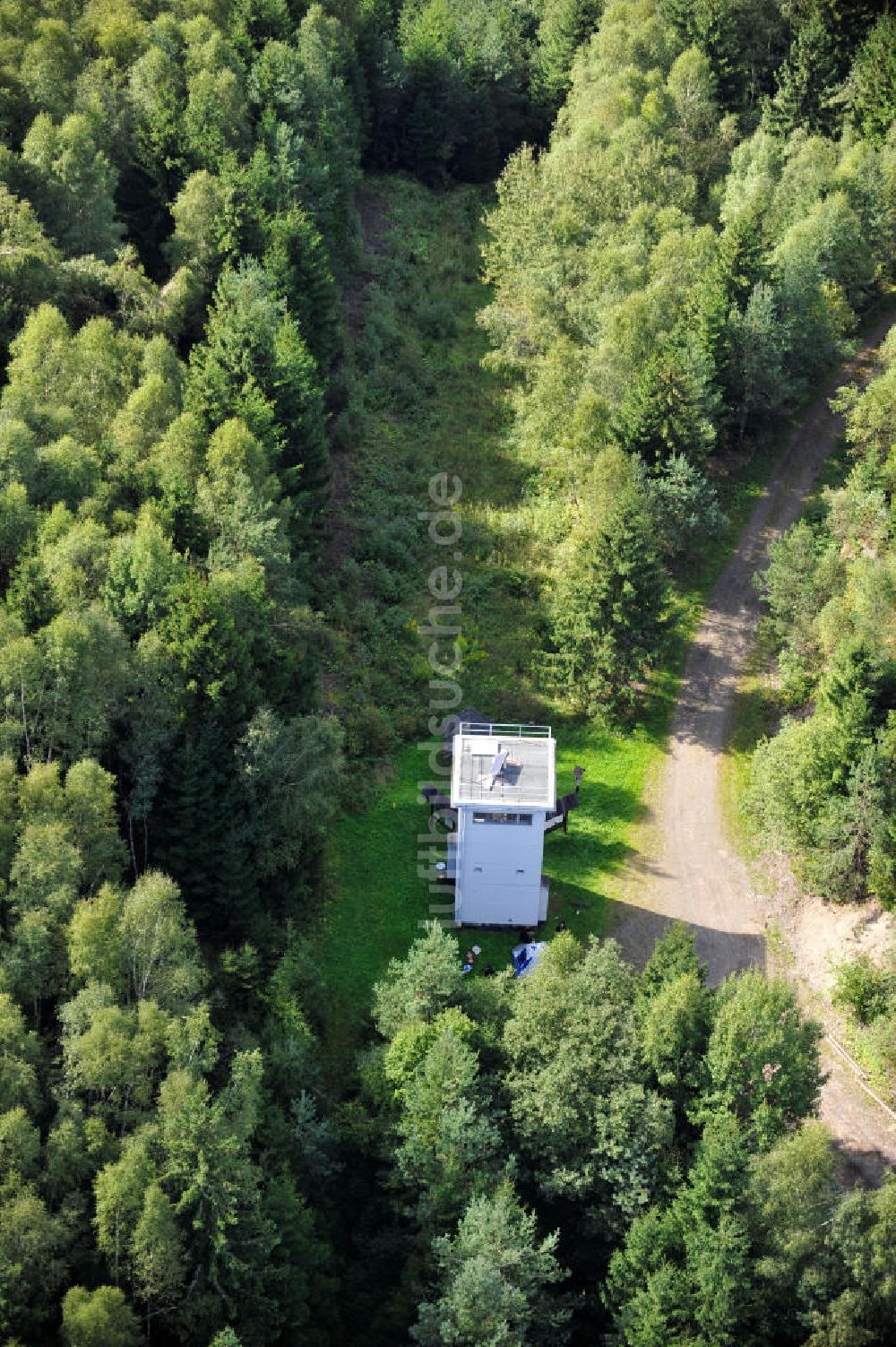 Luftbild Probstzella - DDR Wachturm und Grenzverlauf in Thüringen