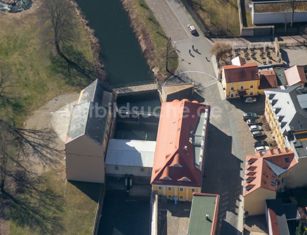 Grimma aus der Vogelperspektive: Denkmal der technischen Anlagen und Produktionshallen des Geländes Großmühle in Grimma im Bundesland Sachsen, Deutschland