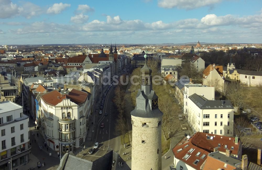 Luftbild Halle Saale - Denkmalgeschützter Leipziger Turm am Hansering in Halle an der Saale im Bundesland Sachsen-Anhalt