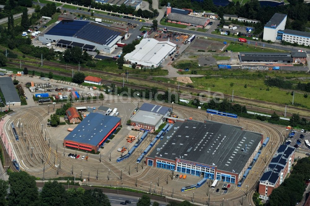 Rostock aus der Vogelperspektive: Depot der Rostocker Straßenbahn AG in Rostock im Bundesland Mecklenburg-Vorpommern