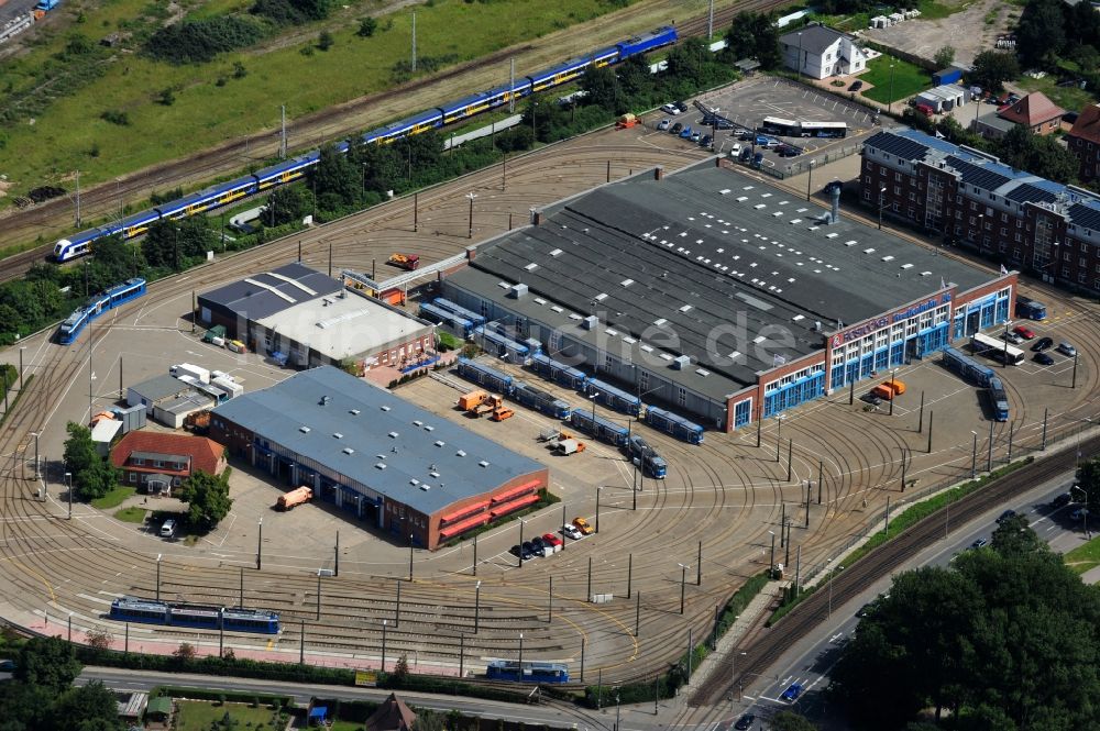 Luftbild Rostock - Depot der Rostocker Straßenbahn AG in Rostock im Bundesland Mecklenburg-Vorpommern