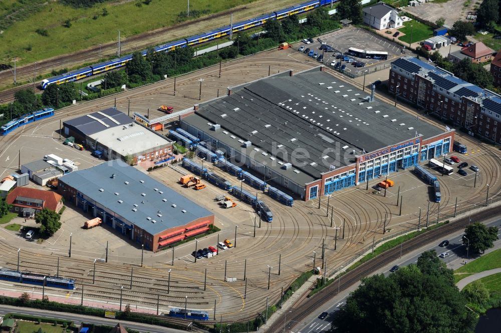 Luftaufnahme Rostock - Depot der Rostocker Straßenbahn AG in Rostock im Bundesland Mecklenburg-Vorpommern