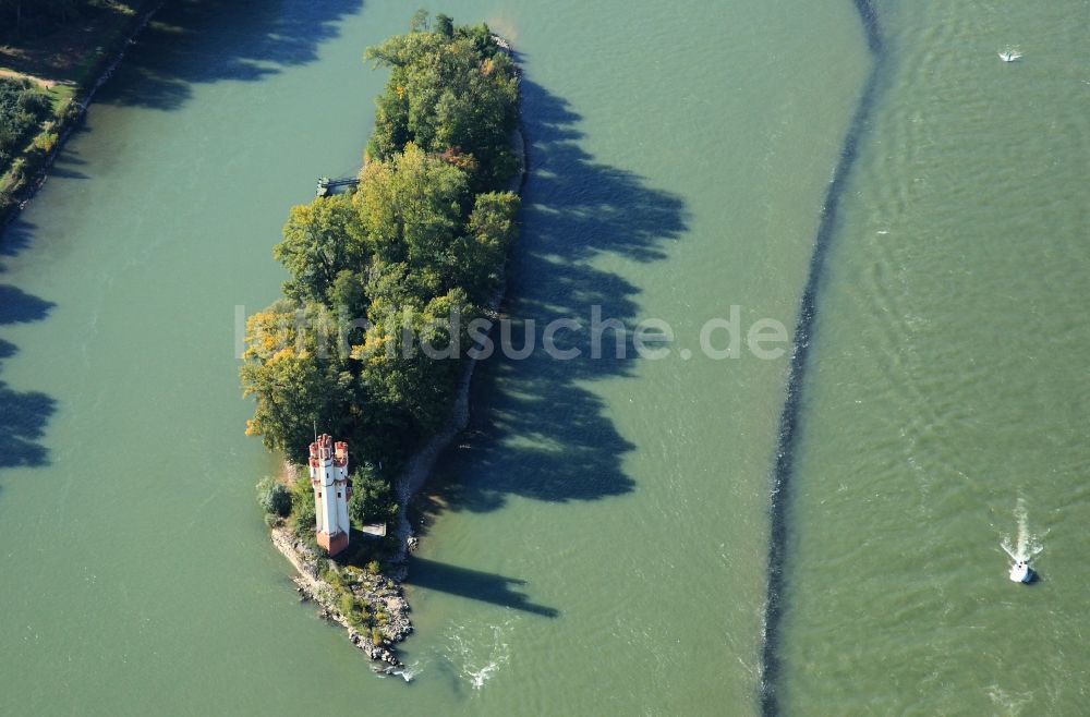 Luftaufnahme Bingen am Rhein - Der Binger Mäuseturm im Rhein vor Bingen am Rhein im Bundesland Rheinland-Pfalz