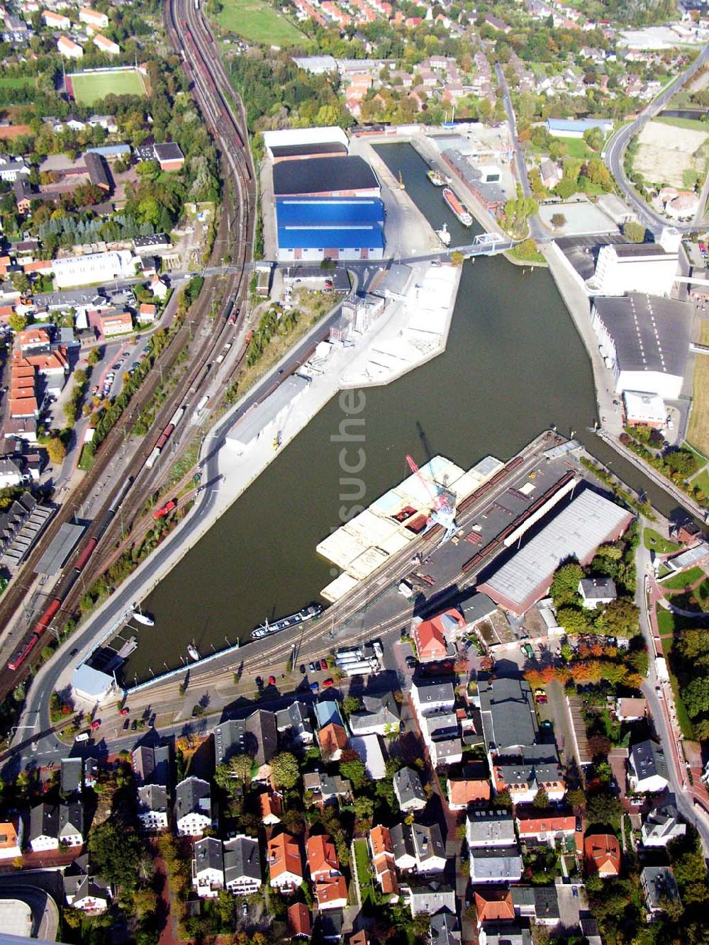 Brake aus der Vogelperspektive: Der Hafen von Brake