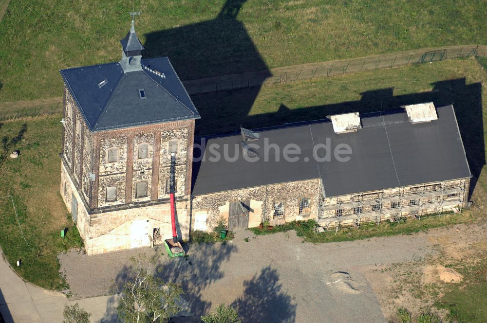 Bannewitz aus der Vogelperspektive: Der Marienschacht in Bannewitz mit Malakow-Förderturm und Kaue