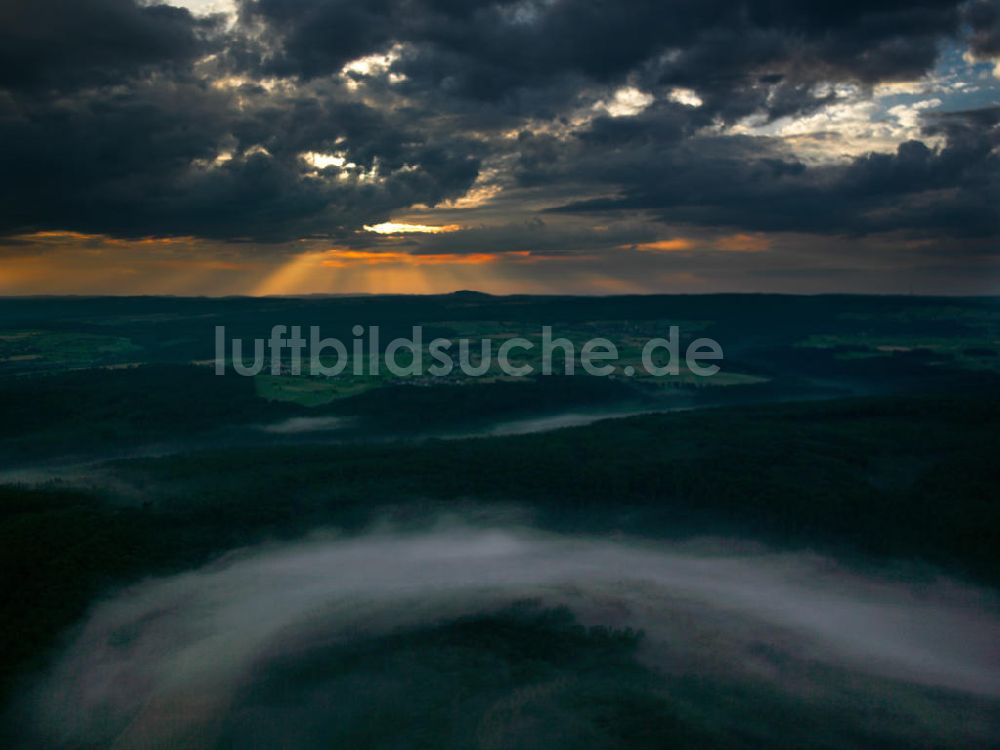 Luftaufnahme Odenwaldkreis - Der morgendliche Odenwald mit Talnebel