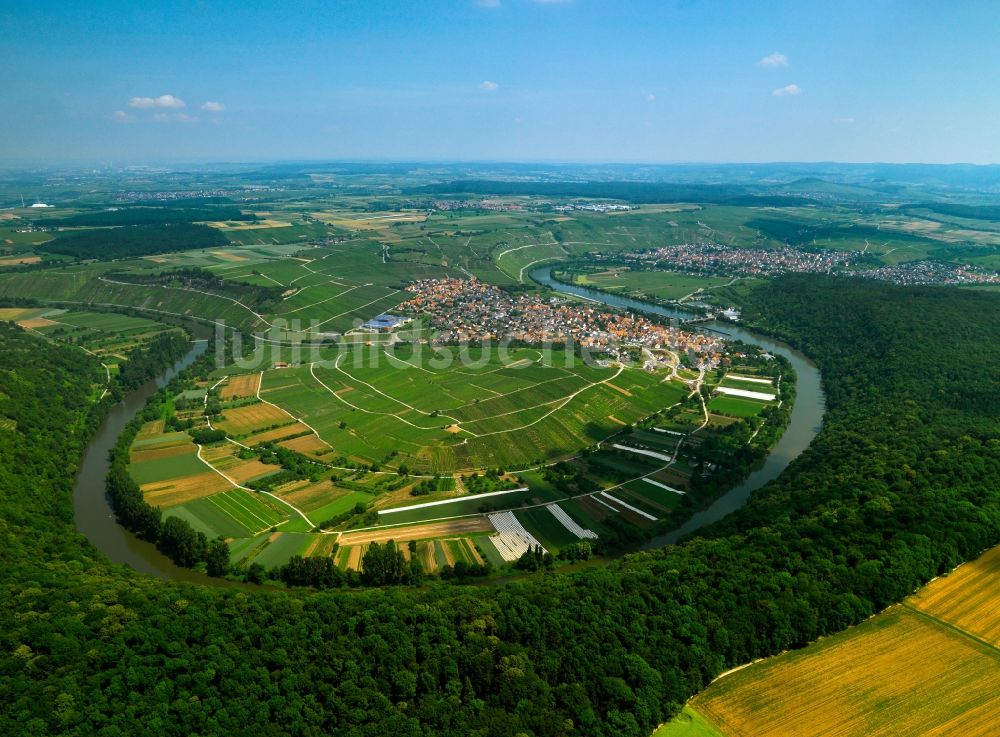 Hessigheim von oben - Der Neckar und sein Verlauf bei Hessigheim im Landkreis Ludwigsburg im Bundesland Baden-Württemberg