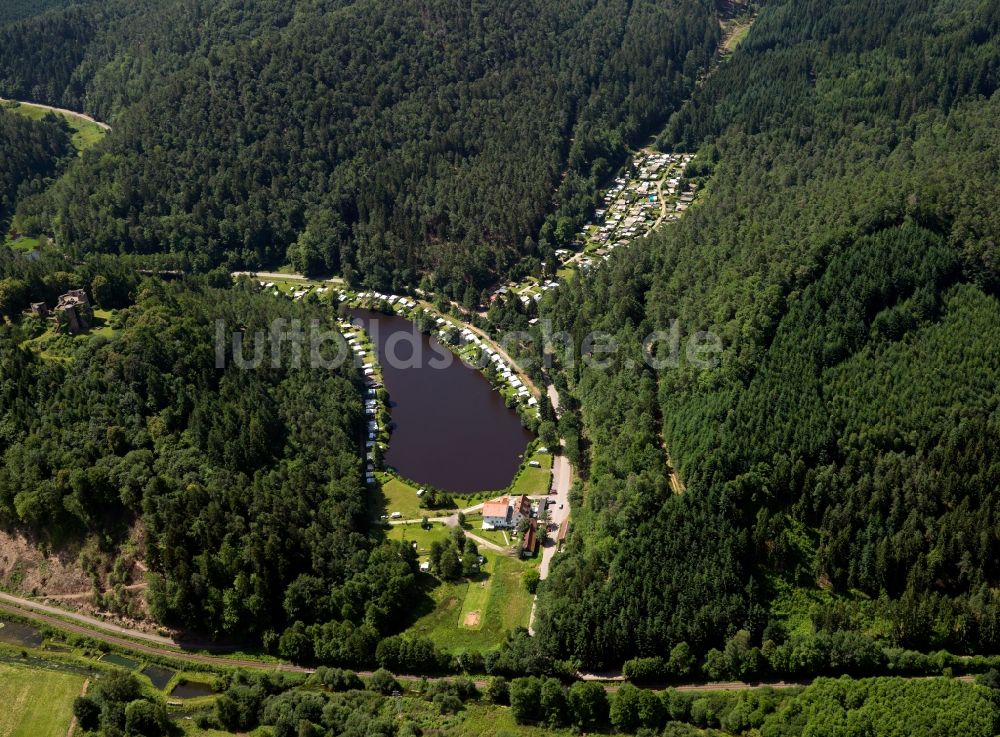 Dahn von oben - Der Neudahner Weiher in Dahn im Bundesland Rheinland-Pfalz