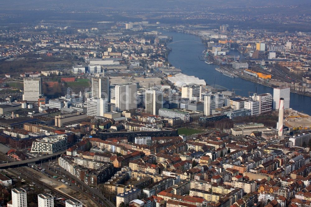 Luftaufnahme Basel - Der Novartis-Campus, Industrie- und Gewerbegebiet in Basel in der Schweiz