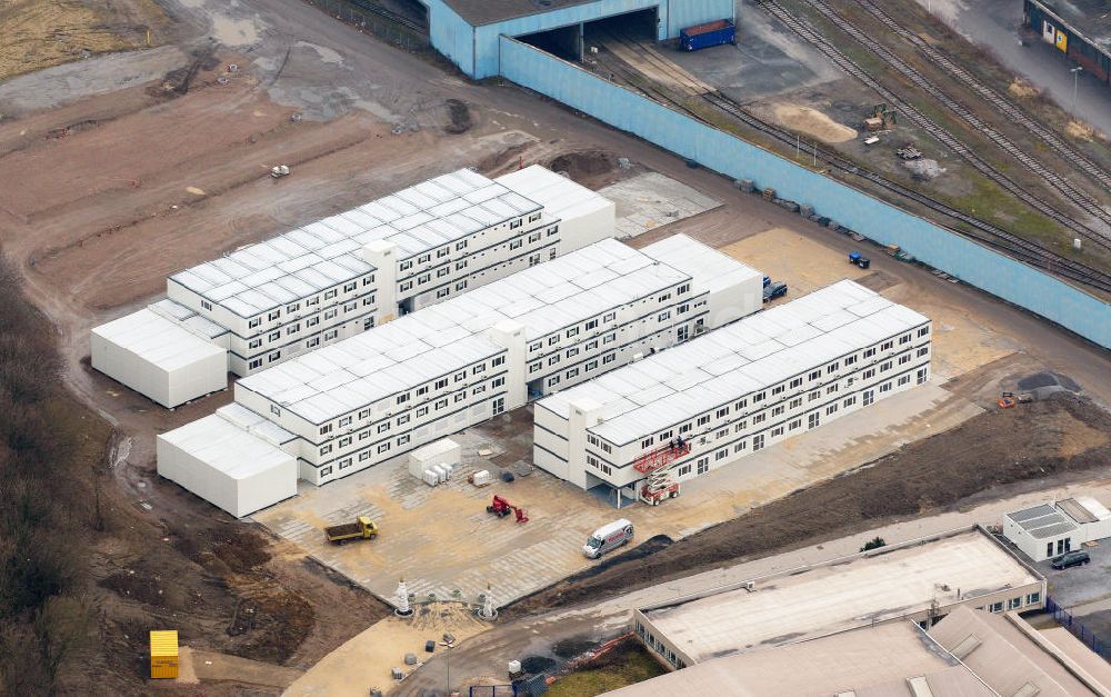 Mülheim OT Styrum von oben - Der provisorische Containerbau der Hochschule Ruhr West für Ingenieurwissenschaften in Mülheim-Styrum