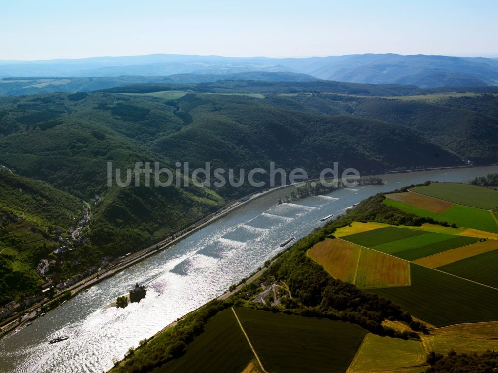 Kaub von oben - Der Rhein bei Kaub im Bundesland Rheinland-Pfalz