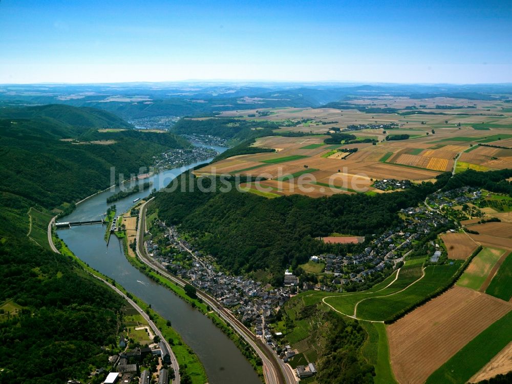 Luftbild Lehmen - Der Verlauf der Mosel bei Lehmen im Bundesland Rheinland Pfalz