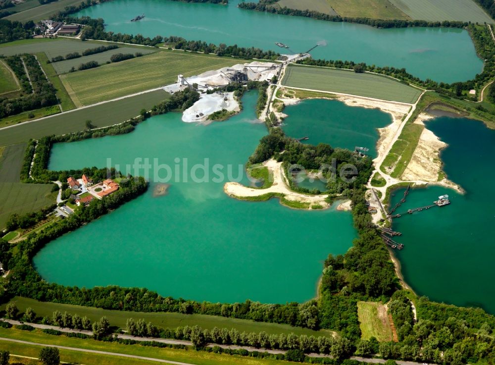 Luftbild Speyer - Der Wammsee, der Steinhäuserwühlsee und das Sandkieswerk im Ortsteil Deutschhof in Speyer im Bundesland Rheinland-Pfalz