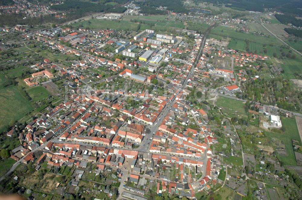 Beelitz von oben - Die Altstadt von Beelitz in Brandenburg