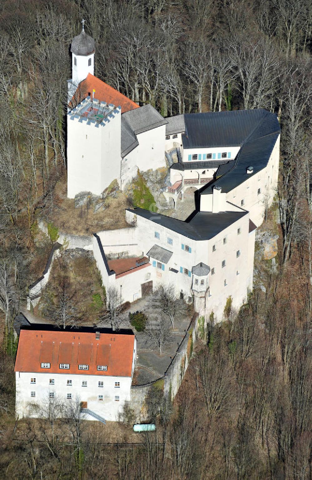 Luftaufnahme Markt Falkenstein - Die Burg Falkenstein im Luftkurort Markt Falkenstein in der Oberpfalz