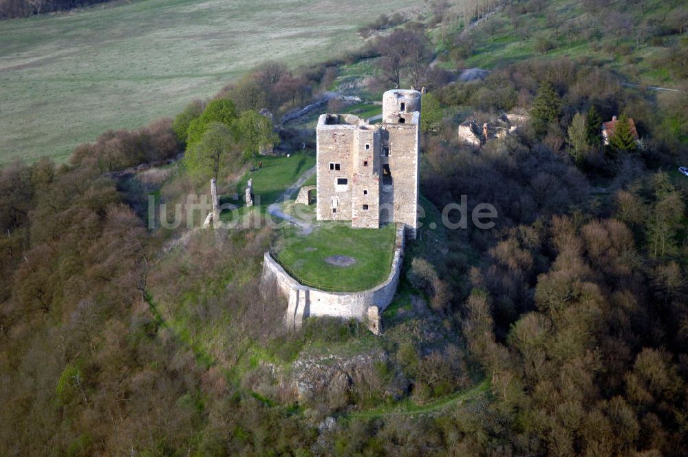 HARKERODE von oben - Die Burgruine Arnstein zwischen den Orten Sylda und Harkerode