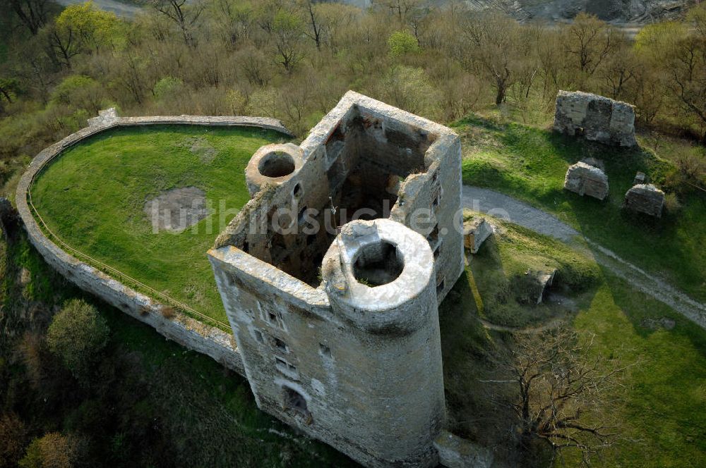 HARKERODE von oben - Die Burgruine Arnstein zwischen den Orten Sylda und Harkerode