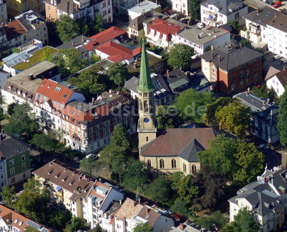 Freiburg von oben - Die Christuskirche in Freiburg, Baden-Württemberg