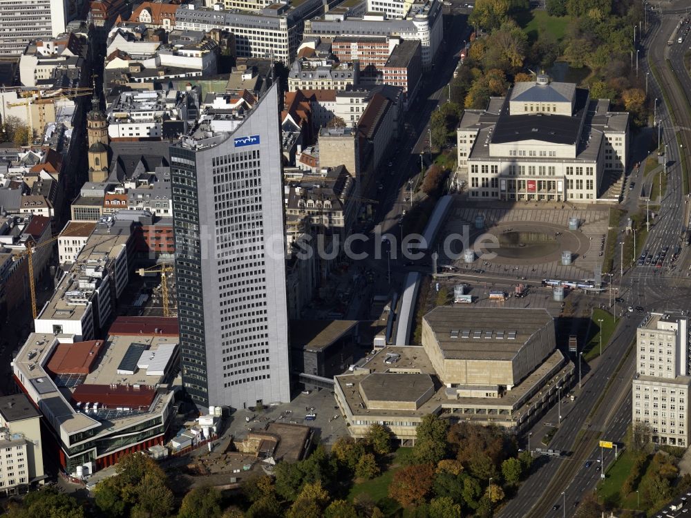 Luftaufnahme Leipzig - Die Gebäude am Augustusplatz in Leipzig im Bundesland Sachsen