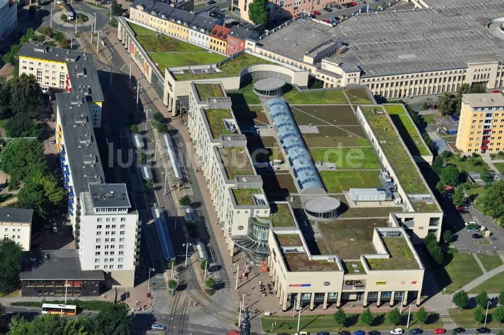 Gera von oben - Die GERA Arcaden in der Geraer Innenstadt