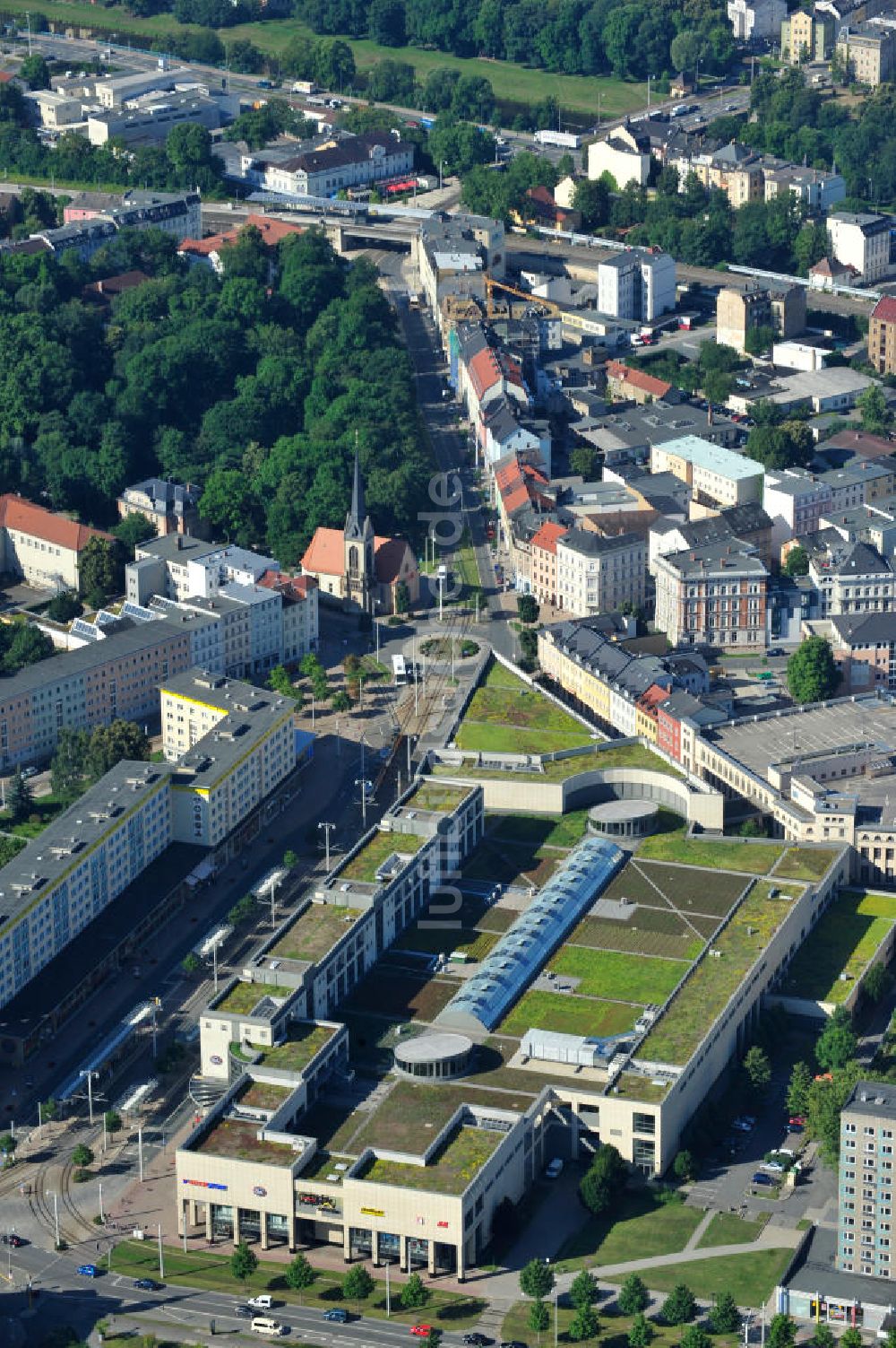 Gera von oben - Die GERA Arcaden in der Geraer Innenstadt