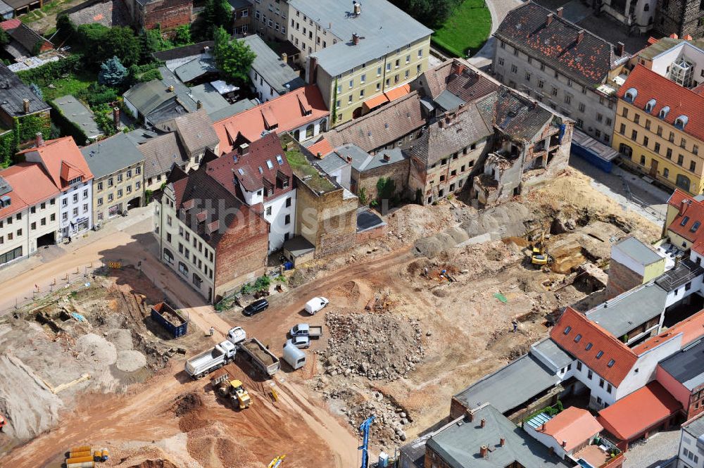 Wittenberg aus der Vogelperspektive: Die Großbaustelle des Einkaufszentrums Arsenal in der Innensatdt von Wittenberg in Sachsen-Anhalt