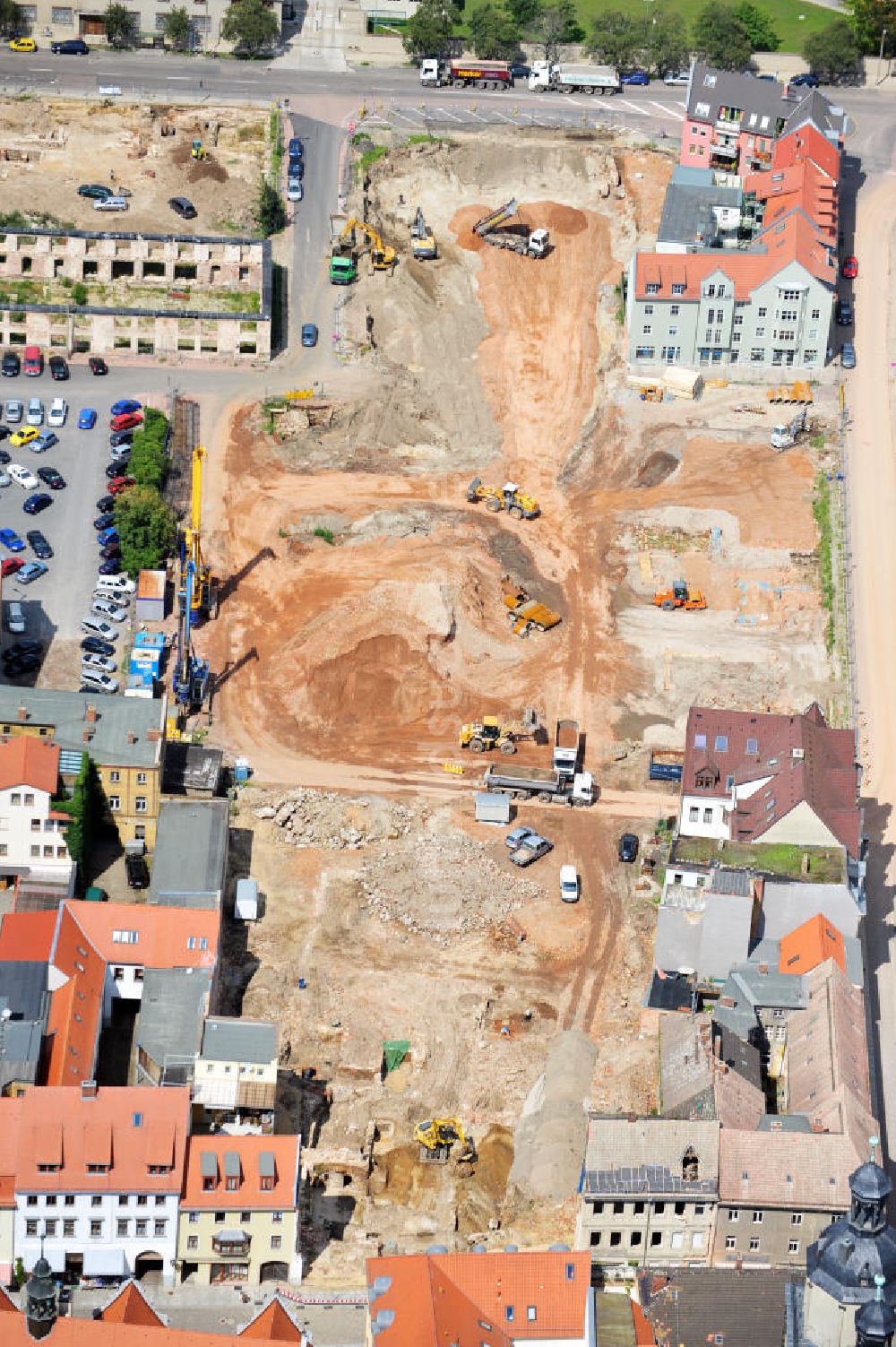 Luftbild Wittenberg - Die Großbaustelle des Einkaufszentrums Arsenal in der Innensatdt von Wittenberg in Sachsen-Anhalt