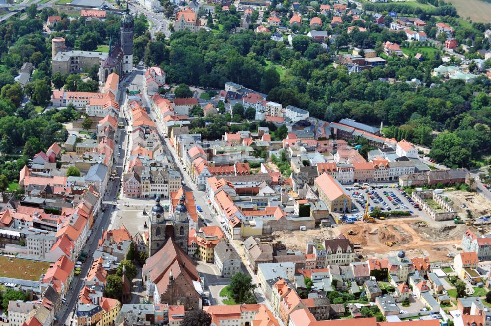 Wittenberg von oben - Die Großbaustelle des Einkaufszentrums Arsenal in der Innensatdt von Wittenberg in Sachsen-Anhalt