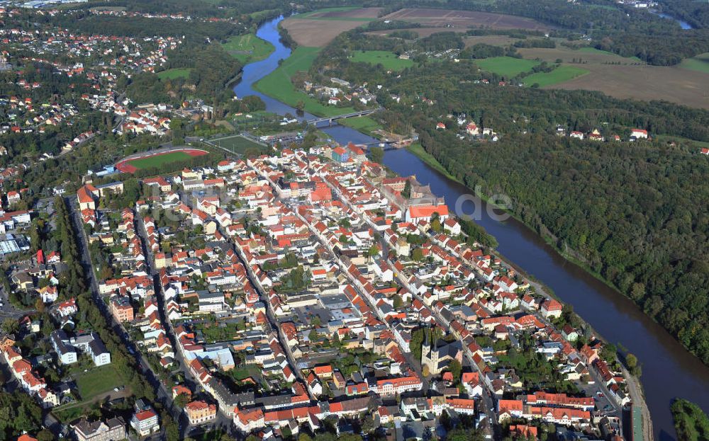 Luftaufnahme Grimma - Die Große Kreisstadt Grimma an der Mulde in Sachsen