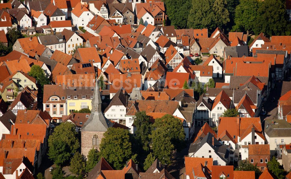 Luftbild Blomberg - Die Innenstadt von Blomberg in Nordrhein-Westfalen mit dem Glockenturm der ehemaligen Martinikirche