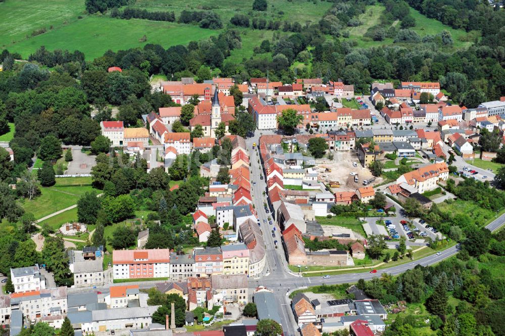 Zossen von oben - Die Innenstadt von Zossen mit der Kreuzung der Bahnhofsstraße und der Berliner Straße