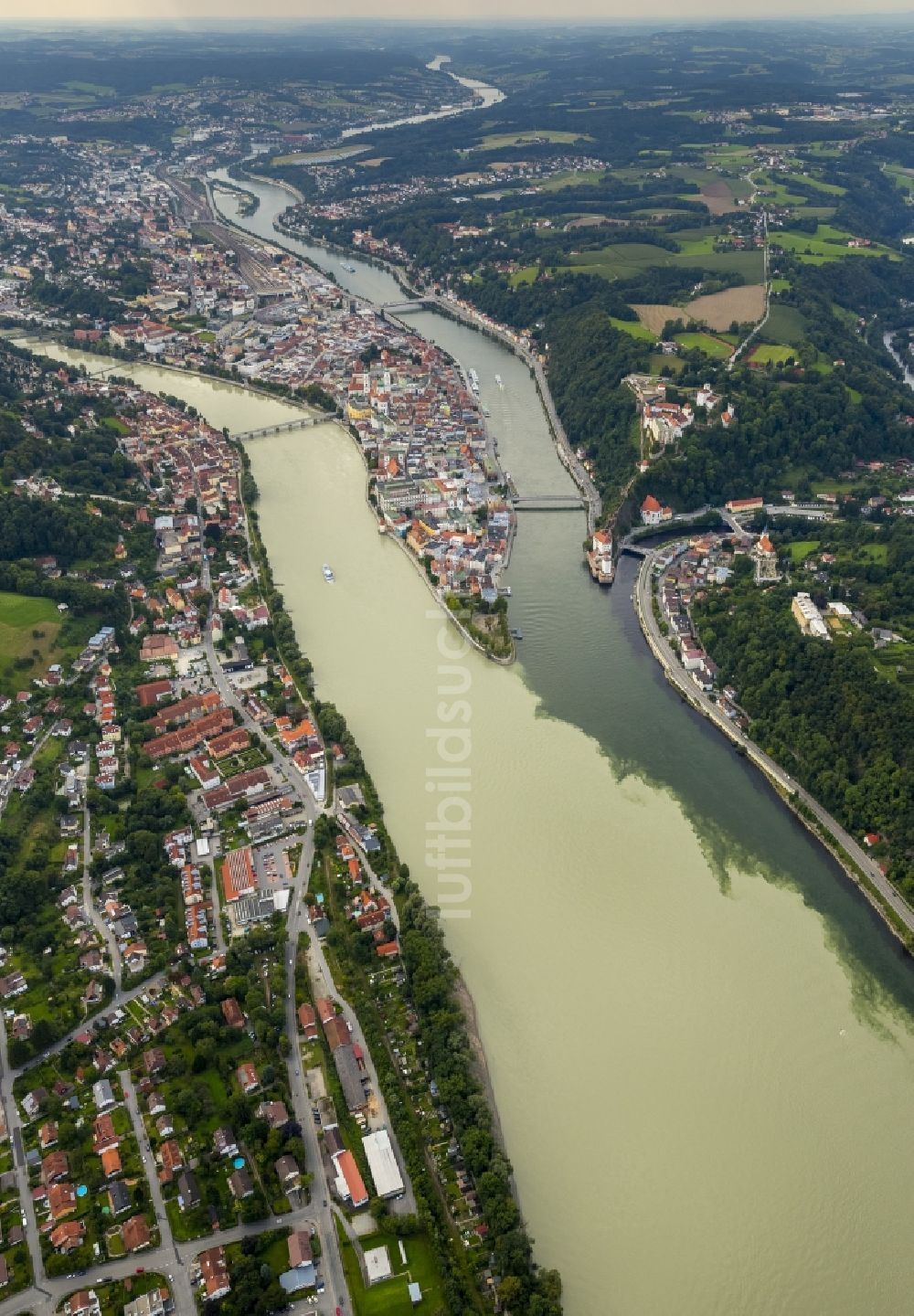 Passau aus der Vogelperspektive: Die kreisfreie Universitätsstadt Passau im Bundesland Bayern