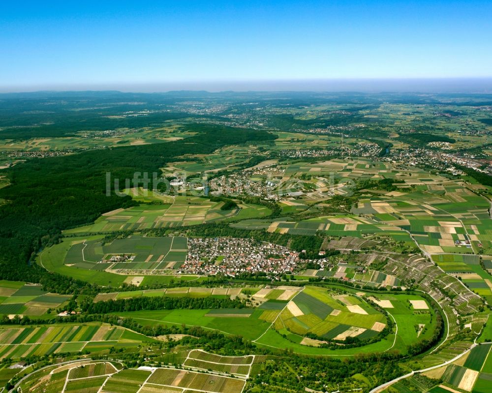 Mühlacker aus der Vogelperspektive: Die Landschaft an der Enz und der Stadtteil Lomersheim an der Enz in der Kreisstadt Mühlacker im Bundesland Baden-Württemberg