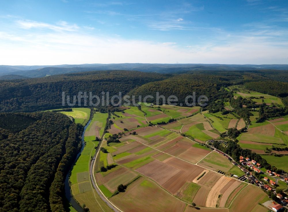 Gräfendorf aus der Vogelperspektive: Die Landschaft des Spessart im Ortsteil Wolfsmünster in der Gemeinde Gräfendorf im Bundesland Bayern