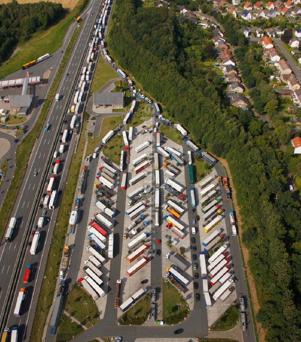 Luftaufnahme Hamm - Die LKW - Autobahnraststätte Rhynern-Nord an der A2 in Nordrhein-Westfalen