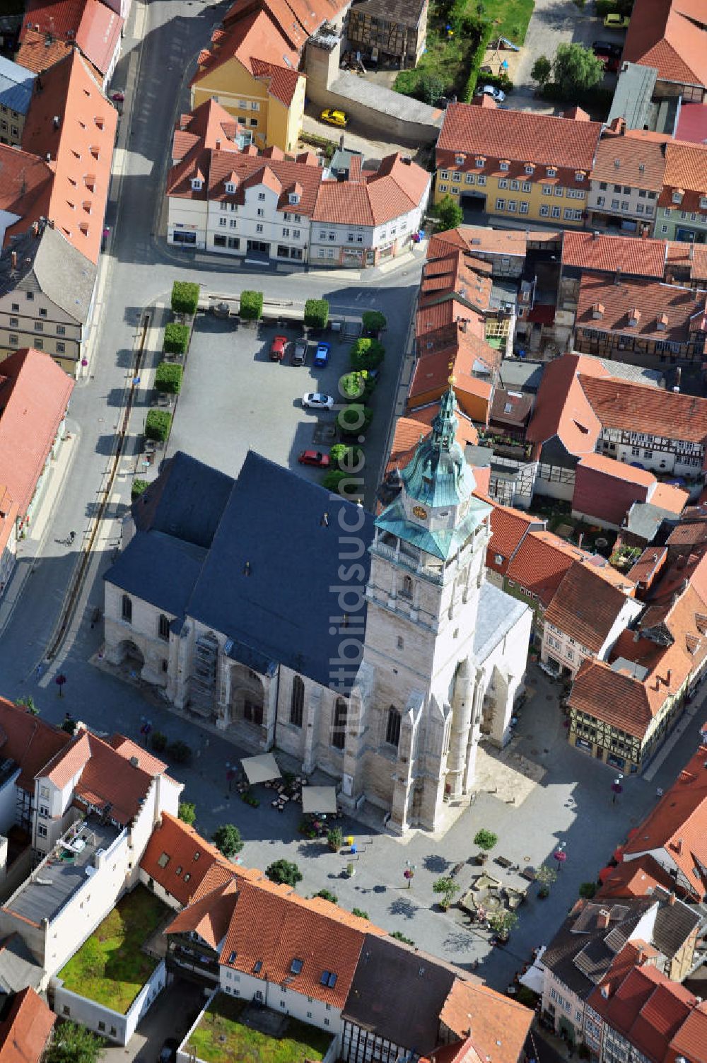 Bad Langensalza von oben - Die Marktkirche in Bad Langensalza, Thüringen