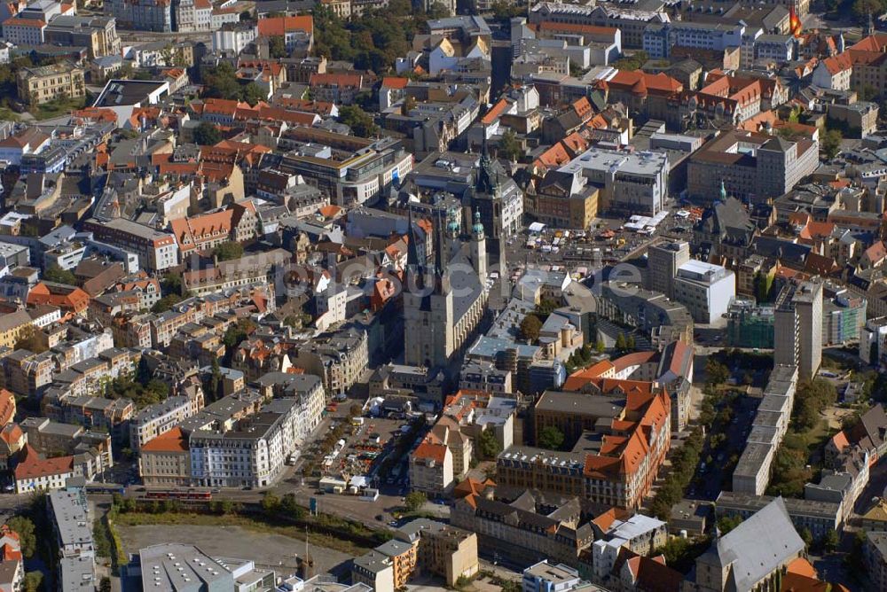 Luftaufnahme Halle - Die Marktkirche bzw. Marienkirche in Halle