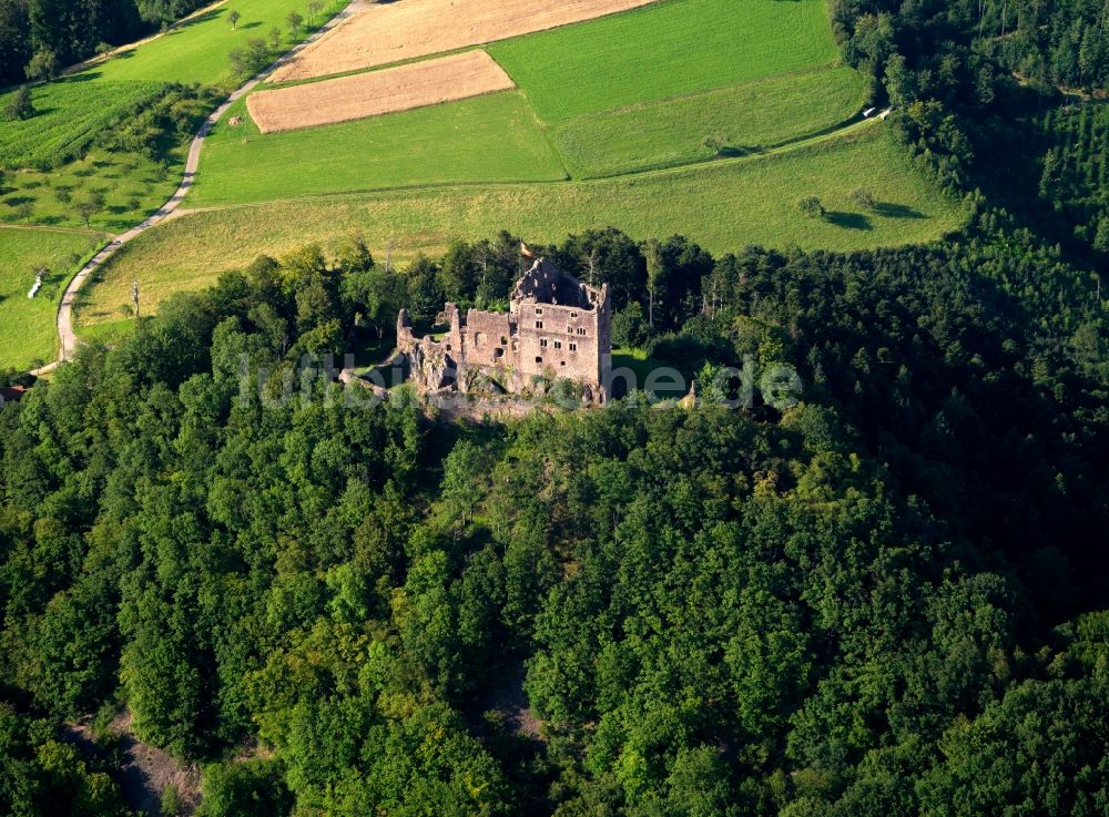 Luftaufnahme Seelbach - Die Ruine Hohengeroldseck im Ortsteil Schönberg der Gemeinde Seelbach im Bundesland Baden-Württemberg