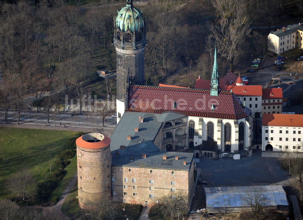 Wittenberg von oben - Die Schlosskirche in Wittenberg in Sachsen-Anhalt