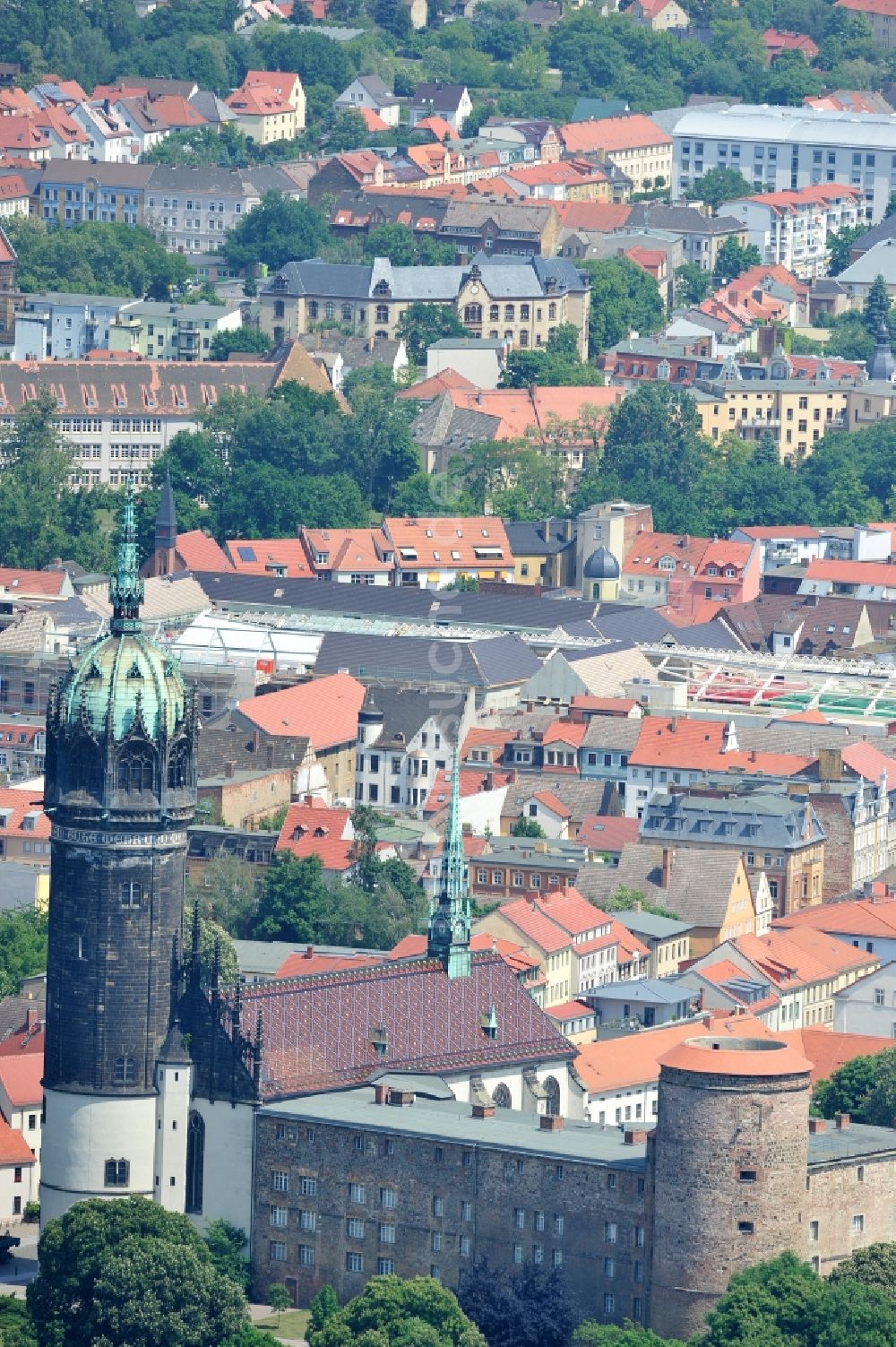 Luftbild Wittenberg - Die Schlosskirche in Wittenberg in Sachsen-Anhalt