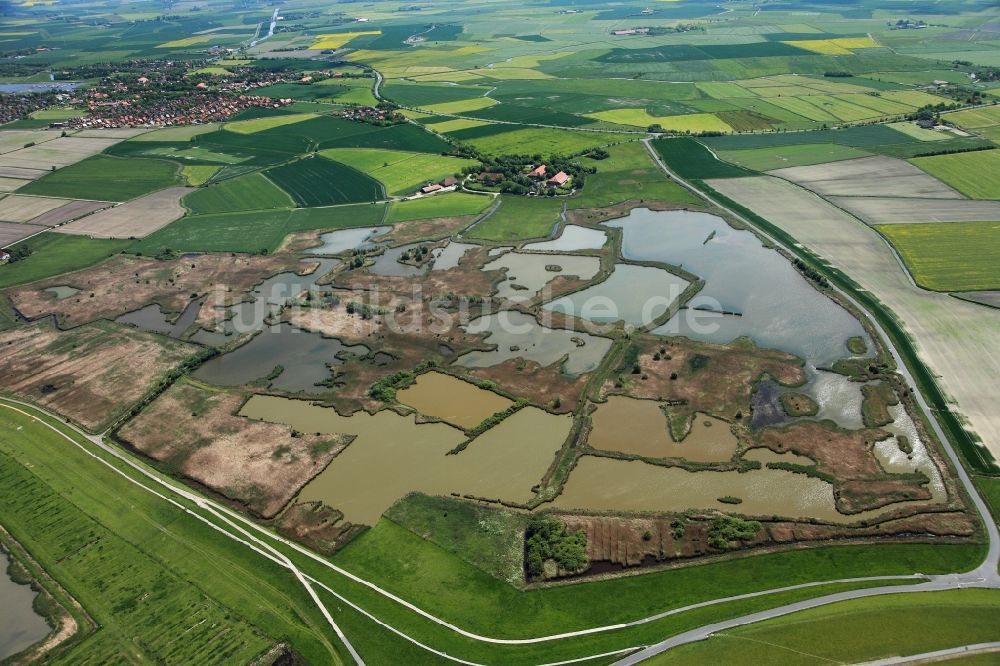 Krummhörn aus der Vogelperspektive: Die Seen beim Ort Hauen in der Gemeinde Krummhörn im Bundesland Niedersachsen