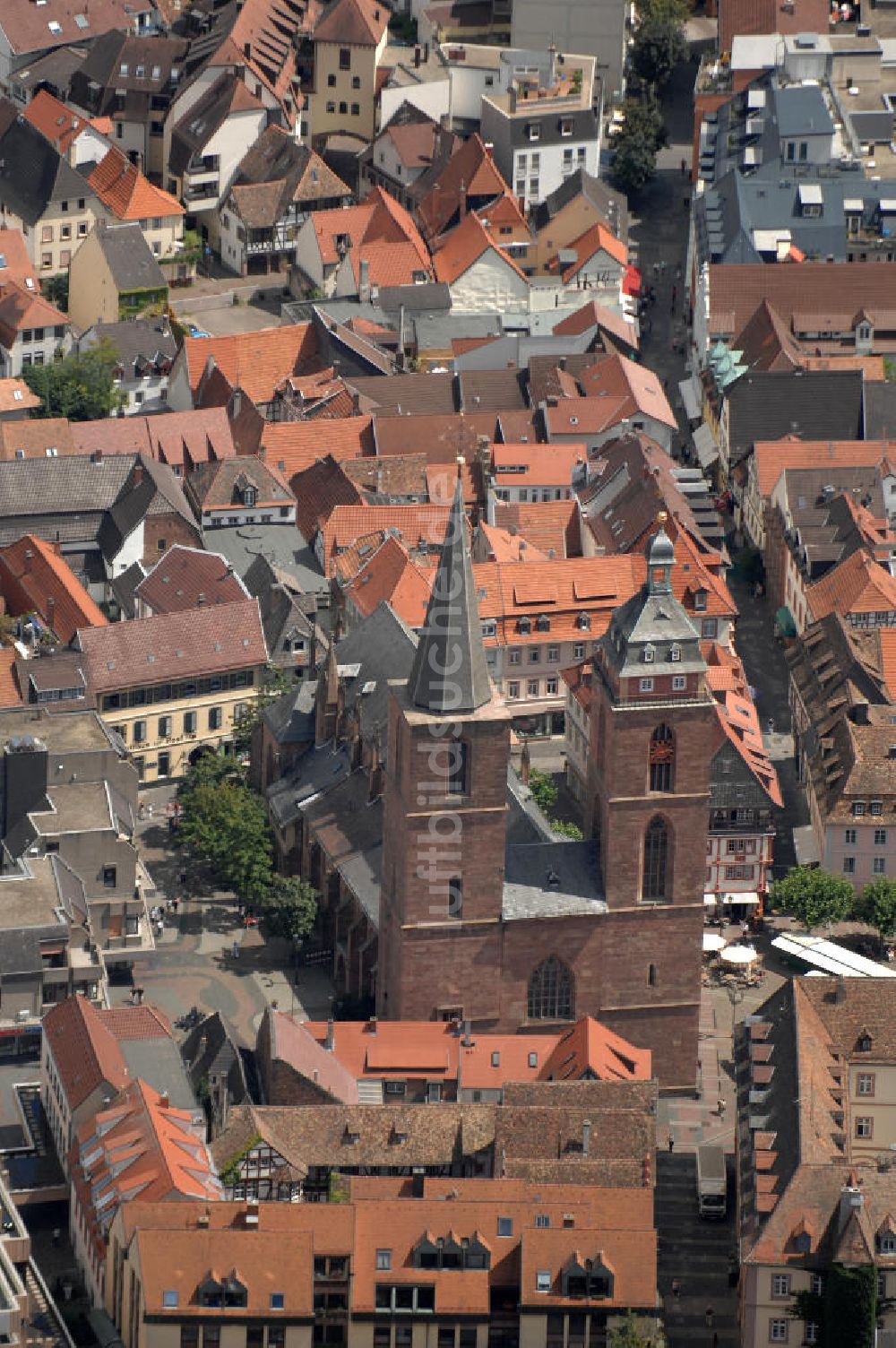 Neustadt an der Weinstraße von oben - Die Stiftskirche in Neustadt an der Weinstraße