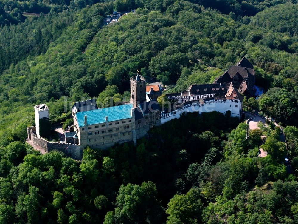 Eisenach von oben - Die Wartburg in Eisenach im Bundesland Thüringen