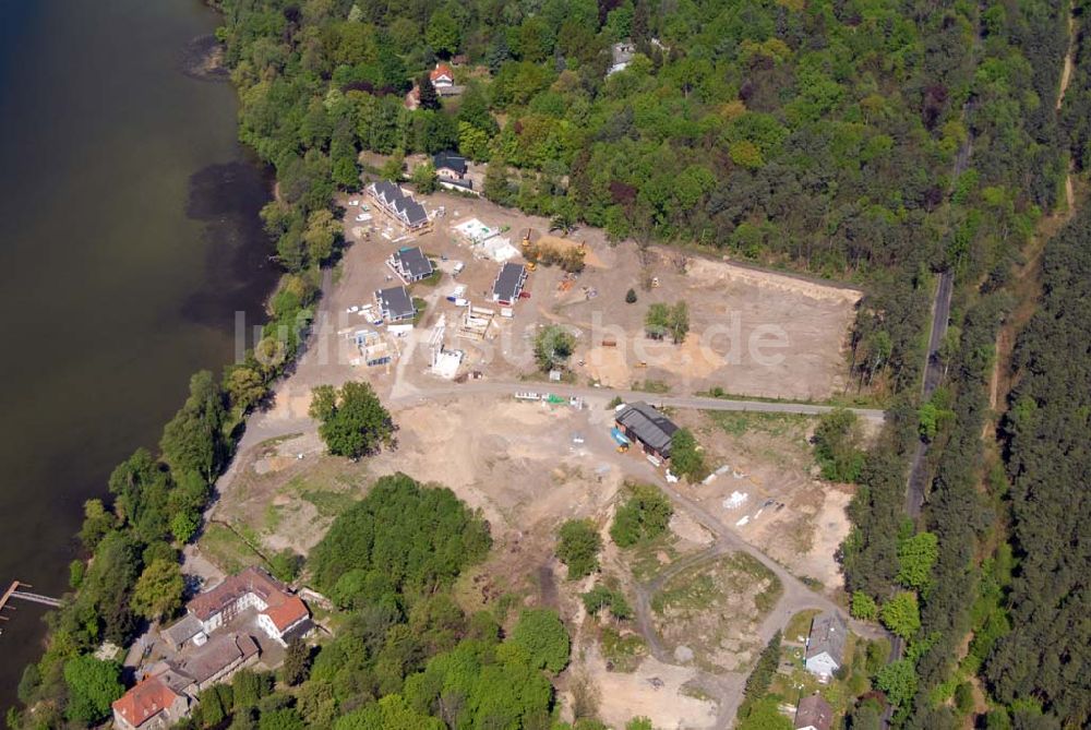 Bad Saarow / Brandenburg aus der Vogelperspektive: Direkt am größten See im Land Brandenburg, dem Scharmützelsee, entsteht das Feriendorf ?Schlosspark Bad Saarow?