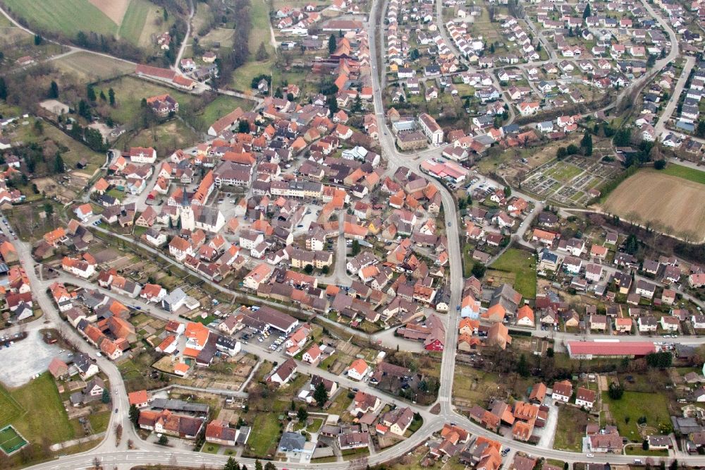 Kürnbach aus der Vogelperspektive: Dorf - Ansicht in Kürnbach im Bundesland Baden-Württemberg, Deutschland