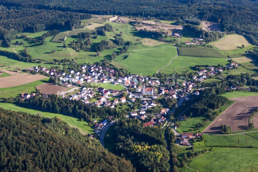 Luftbild Hoppetenzell - Dorf - Ansicht am Rande von Feldern in Hoppetenzell im Bundesland Baden-Württemberg, Deutschland